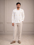 Sunflower Embroidered Premium White Plain Shirt | VULTARO™