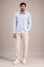 Sunflower Embroidered Premium Striped Shirt | VULTARO™
