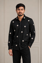 White Daisy Embroidered Premium Plain Shirt | VULTARO™