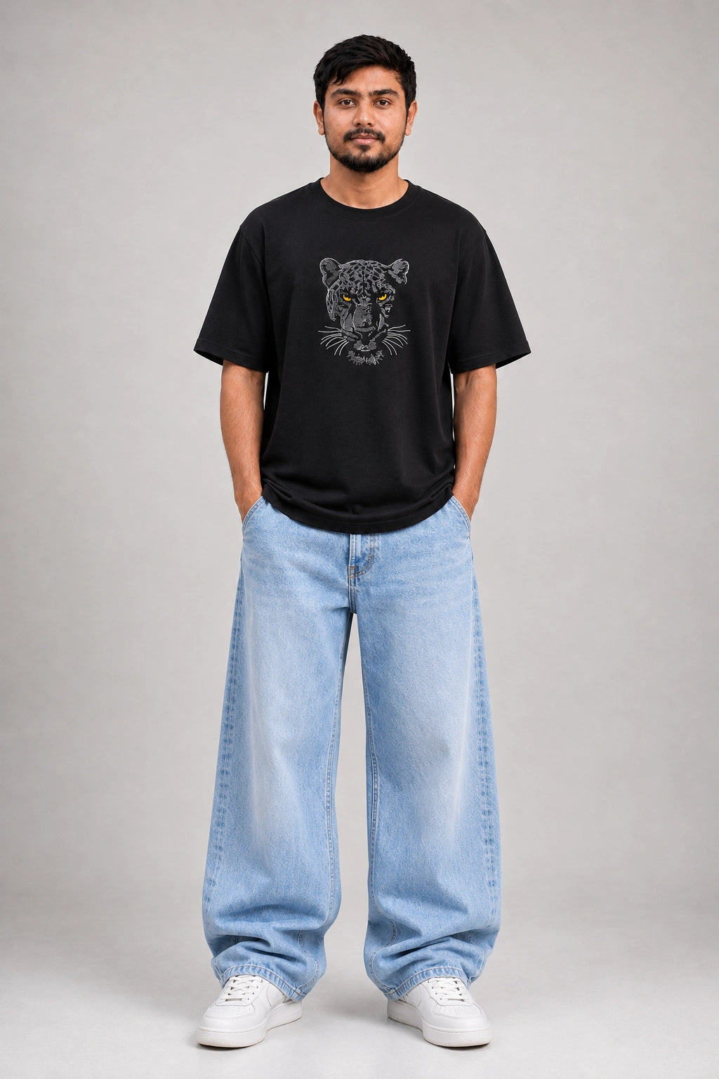 Wild Cheetah Embroidery Oversized T-Shirt