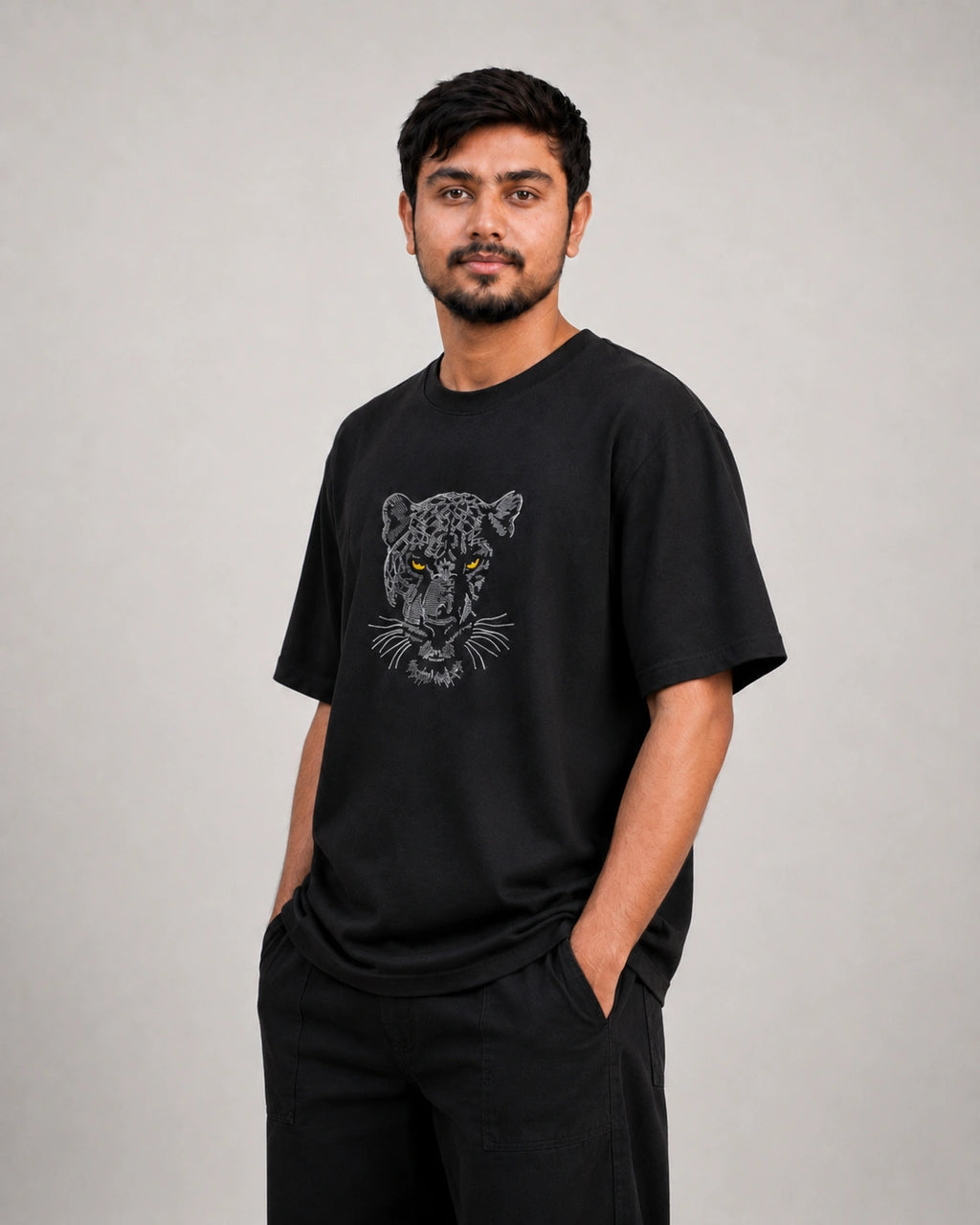 Wild Cheetah Embroidery Oversized T-Shirt