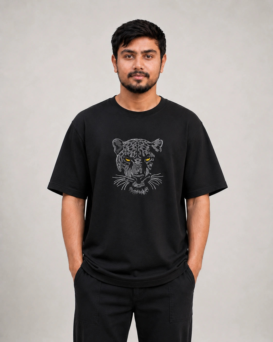 Wild Cheetah Embroidery Oversized T-Shirt