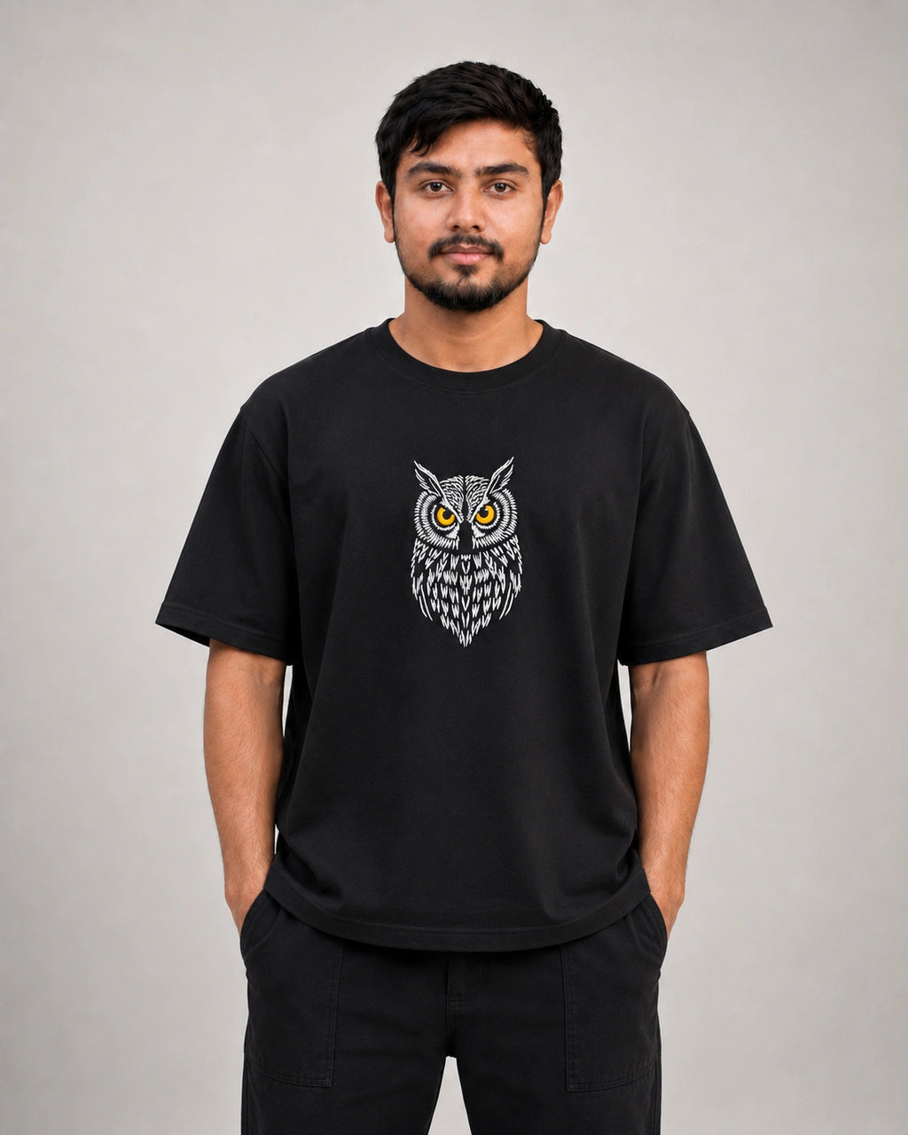 Wise Owl Embroidery Oversized T-Shirt